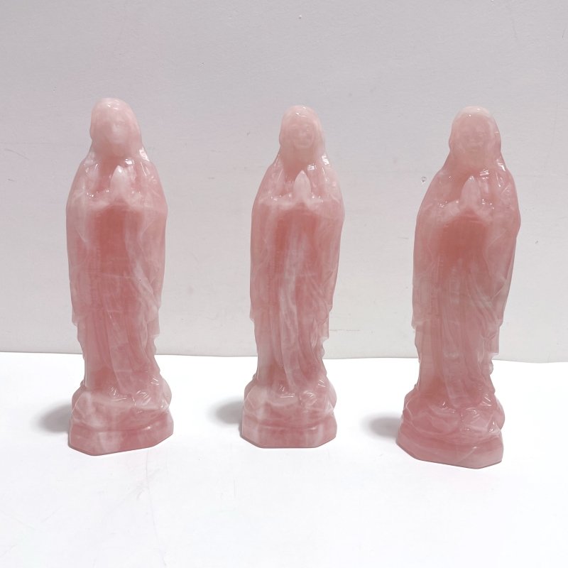 3 Pieces Beautiful Rose Quartz Virgin Mary Carving - Wholesale Crystals