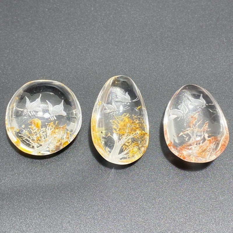 3 Pieces Butterfly Garden Quartz Inner Scene Carving - Wholesale Crystals
