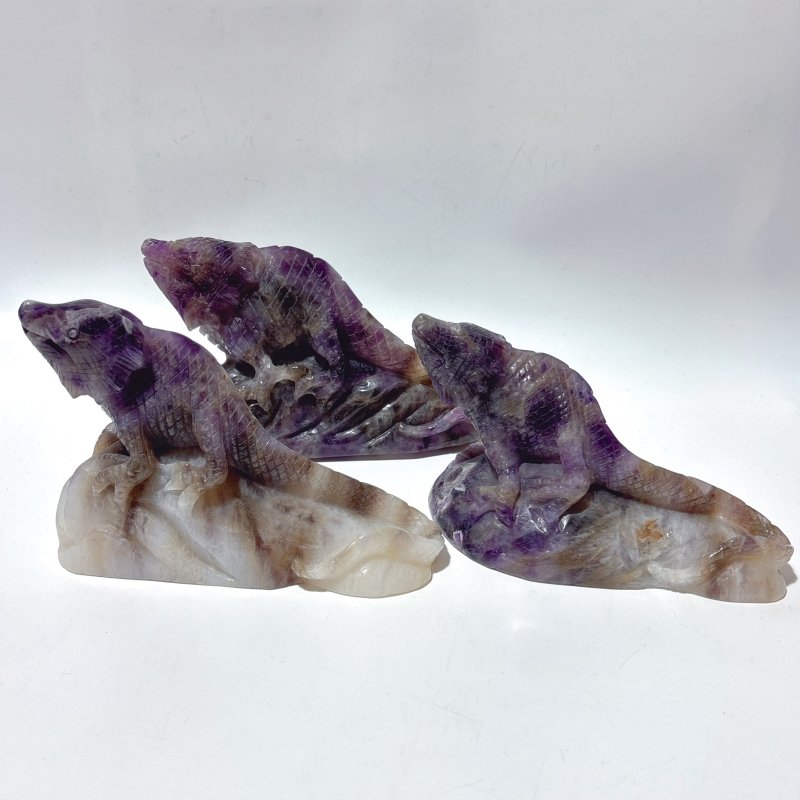 3 Pieces Chevron Amethyst Lizard Carving -Wholesale Crystals