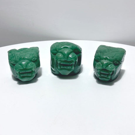 3 Pieces Green Aventurine Tiger Head Carving - Wholesale Crystals