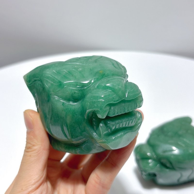 3 Pieces Green Aventurine Tiger Head Carving - Wholesale Crystals