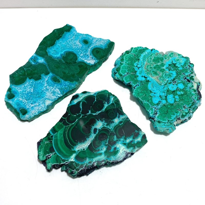 3 Pieces High Quality Beautiful Chrysocolla Mixed Malachite Slab Specimen 2 - Wholesale Crystals