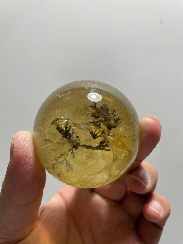 3 Pieces High Quality Dentritic Quartz Citrine Spheres With Rainbow For Collection - Wholesale Crystals