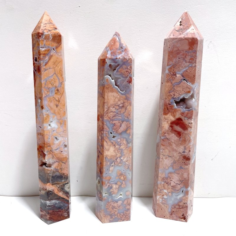 3 Pieces High Quality Large Pink Agate Druzy Geode Tower - Wholesale Crystals