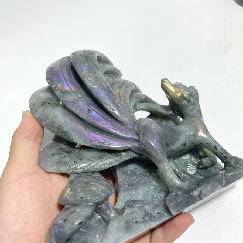 3 Pieces Labradorite Nine - tailed Fox Carving - Wholesale Crystals