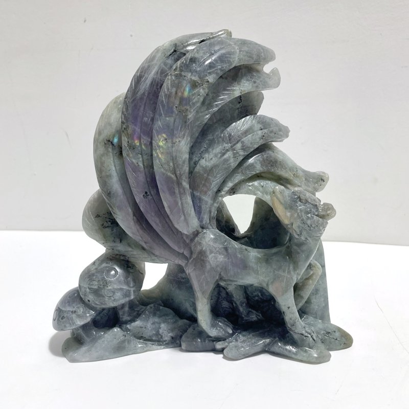 3 Pieces Labradorite Nine - tailed Fox Carving - Wholesale Crystals