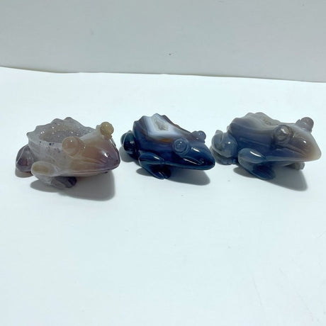 3 Pieces Large Beautiful Geode Druzy Agate Frog Carving - Wholesale Crystals