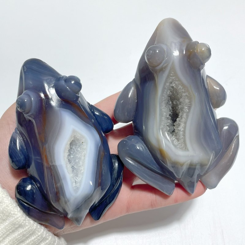 3 Pieces Large Beautiful Geode Druzy Agate Frog Carving - Wholesale Crystals