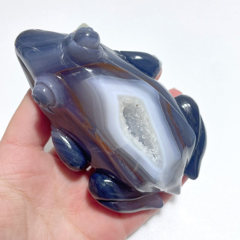 3 Pieces Large Beautiful Geode Druzy Agate Frog Carving - Wholesale Crystals