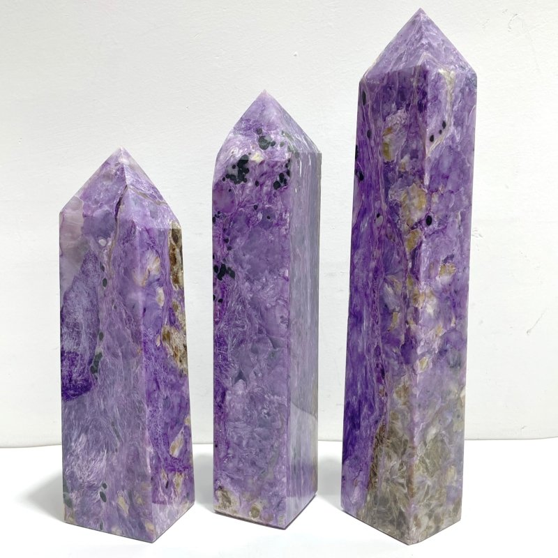 3 Pieces Large Charoite Four - sided Tower Point - Wholesale Crystals