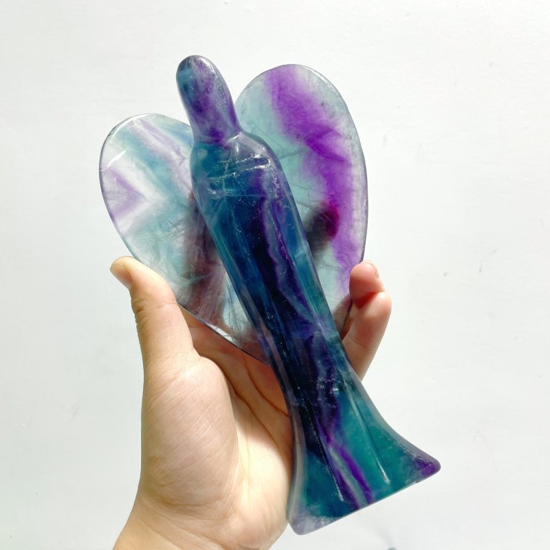 3 Pieces Large Rainbow Fluorite Angel Carving - Wholesale Crystals
