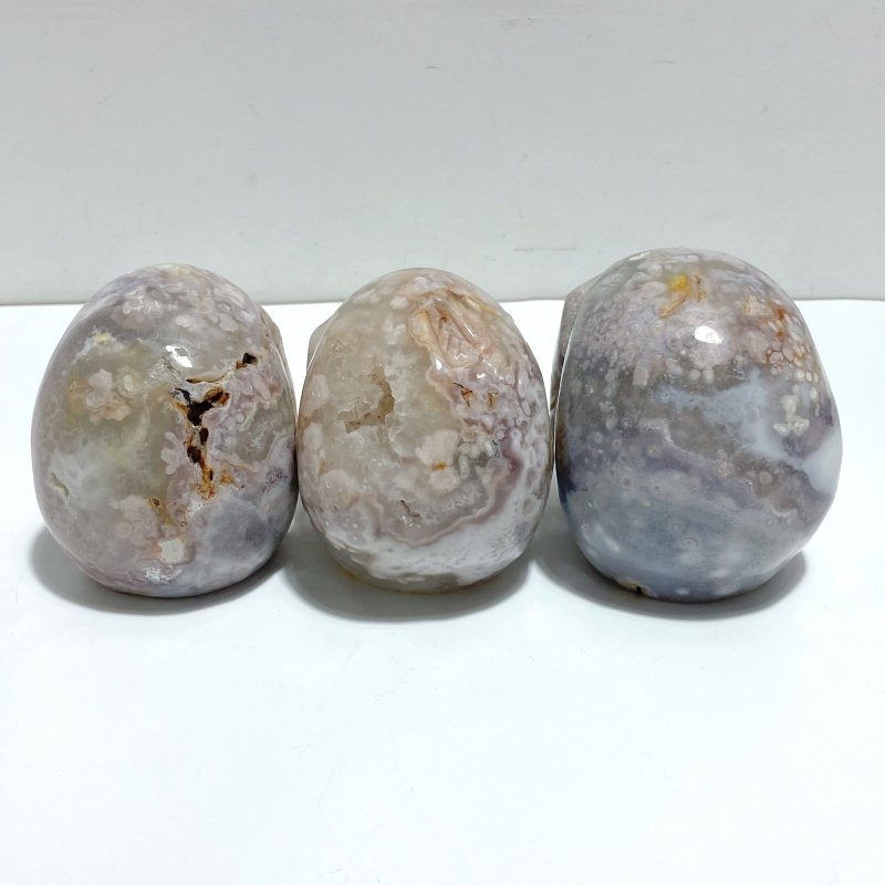 3 Pieces Large Sakura Flower Agate Skull Carving - Wholesale Crystals