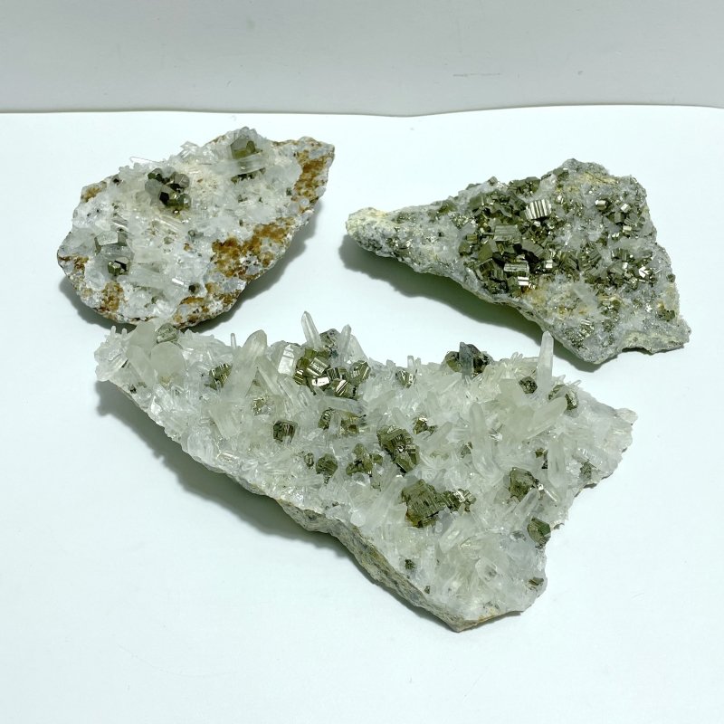 3 Pieces Pyrite Mixed Clear Quartz Cluster Specimen For Collection - Wholesale Crystals
