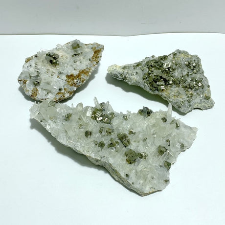 3 Pieces Pyrite Mixed Clear Quartz Cluster Specimen For Collection - Wholesale Crystals