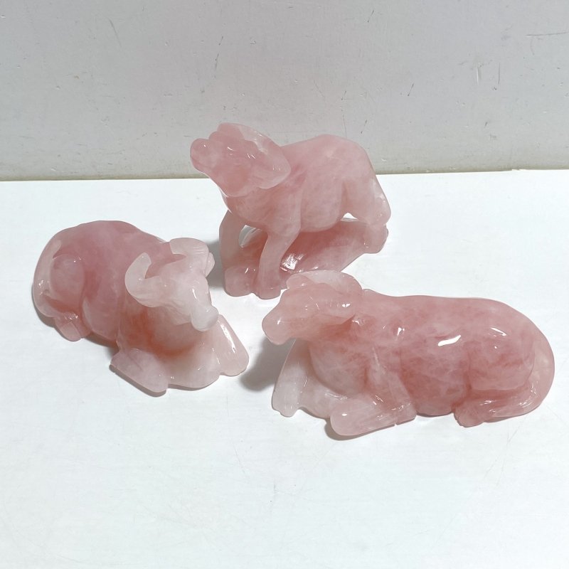 3 Pieces Rose Quartz Cattle Carving -Wholesale Crystals