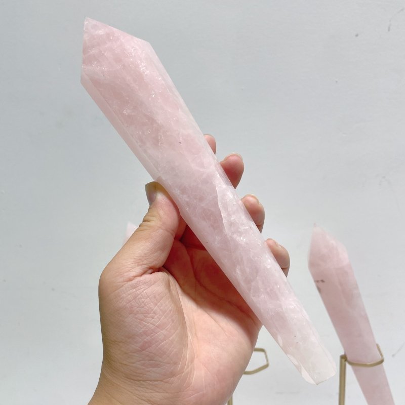 3 Pieces Rose Quartz Magic Scepter Wand with Stand - Wholesale Crystals