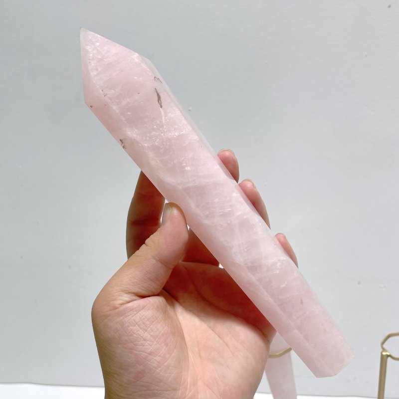 3 Pieces Rose Quartz Magic Scepter Wand with Stand - Wholesale Crystals