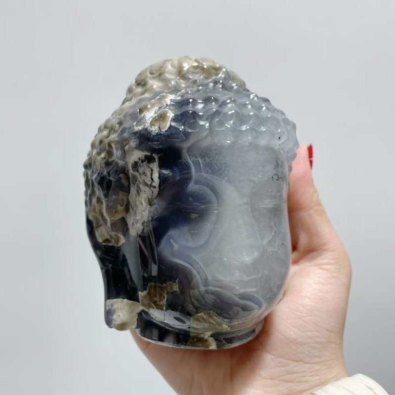 3 Pieces Volcano Agate Buddha Head Carving(UV - Reactive) - Wholesale Crystals