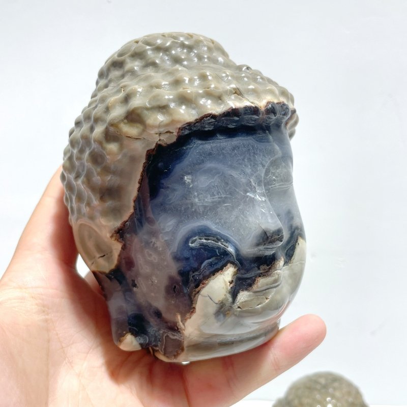 3 Pieces Volcano Agate Buddha Head Carving(UV - Reactive) (Clearance) - Wholesale Crystals