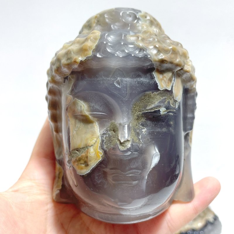3 Pieces Volcano Agate Buddha Head Carving(UV - Reactive) (Clearance) - Wholesale Crystals