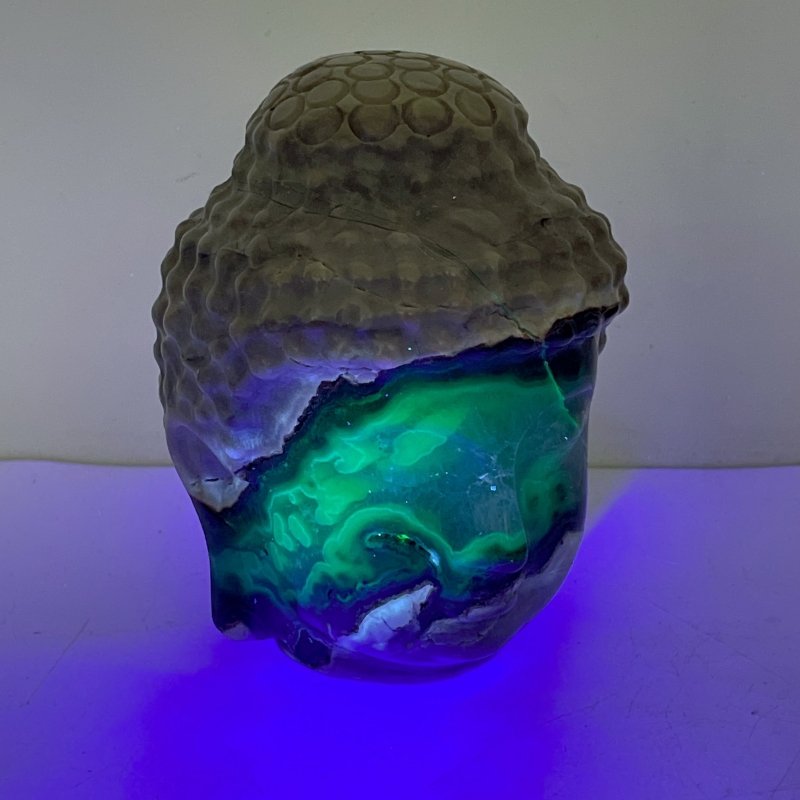 3 Pieces Volcano Agate Buddha Head Carving(UV - Reactive) (Clearance) - Wholesale Crystals