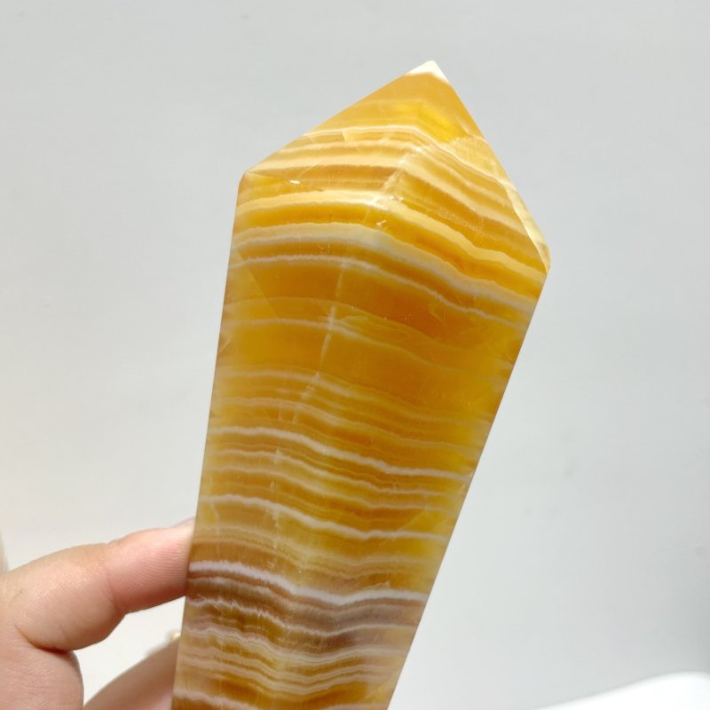 3 Pieces Yellow Calcite Magic Scepter Wand Points With Stand - Wholesale Crystals