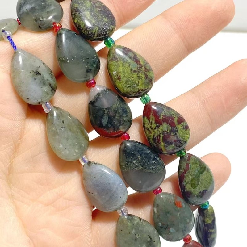 3 Types Mini Drilled Waterdrop Shape DIY Beads Strands Wholesale Dragon Blood Stone Labradorite - Wholesale Crystals