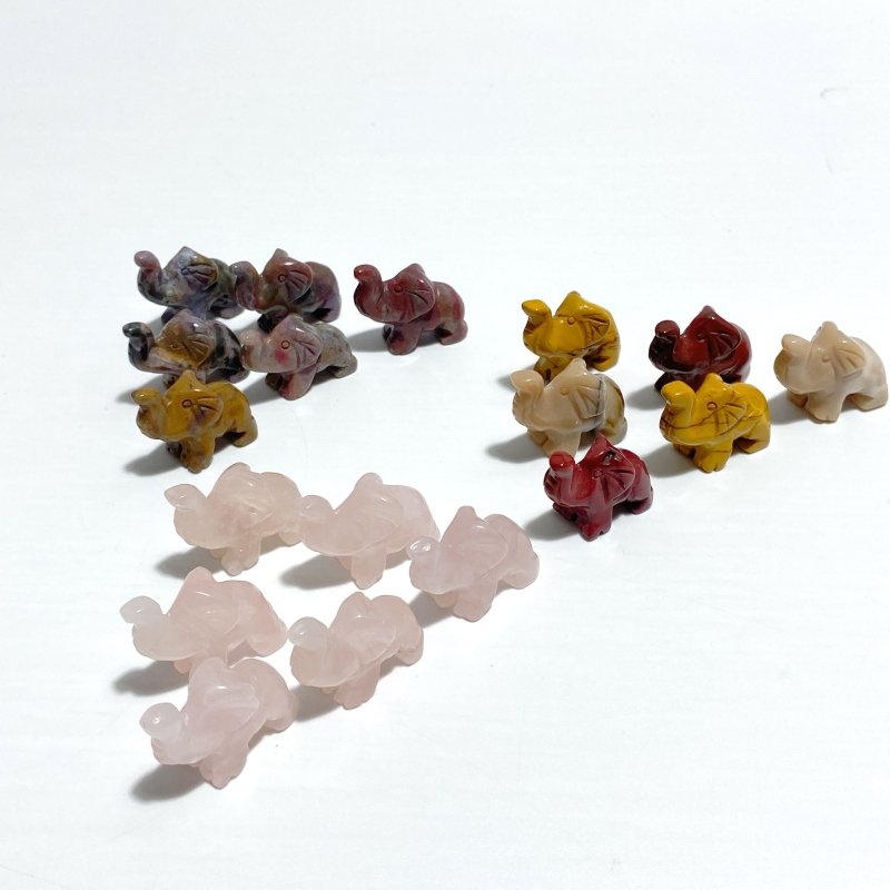 3 Types Mini Elephant Carving Wholesale Rose Quartz Mookaite Ocean Jasper - Wholesale Crystals