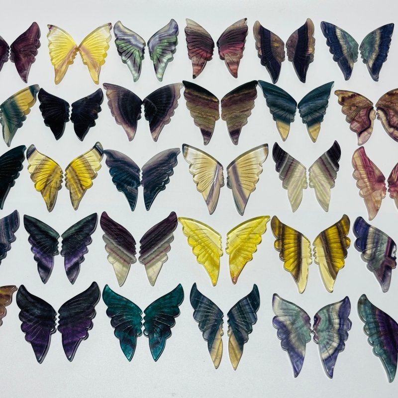 30 Pairs Rainbow Fluorite Butterfly Carving (A3BTF) - Wholesale Crystals