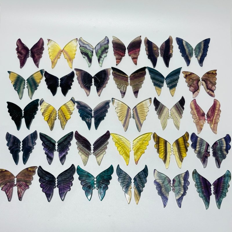30 Pairs Rainbow Fluorite Butterfly Carving (A3BTF) - Wholesale Crystals