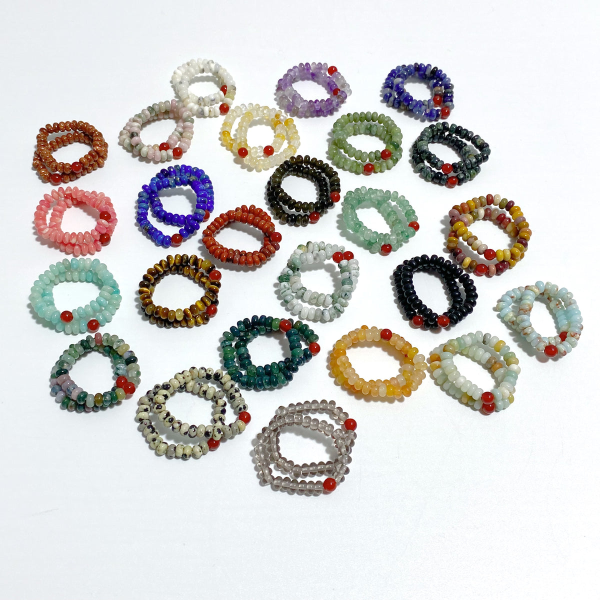 24 Types Crystal Beaded Rings Wholesale Moss Agate Chevron Amethyst Red Jasper