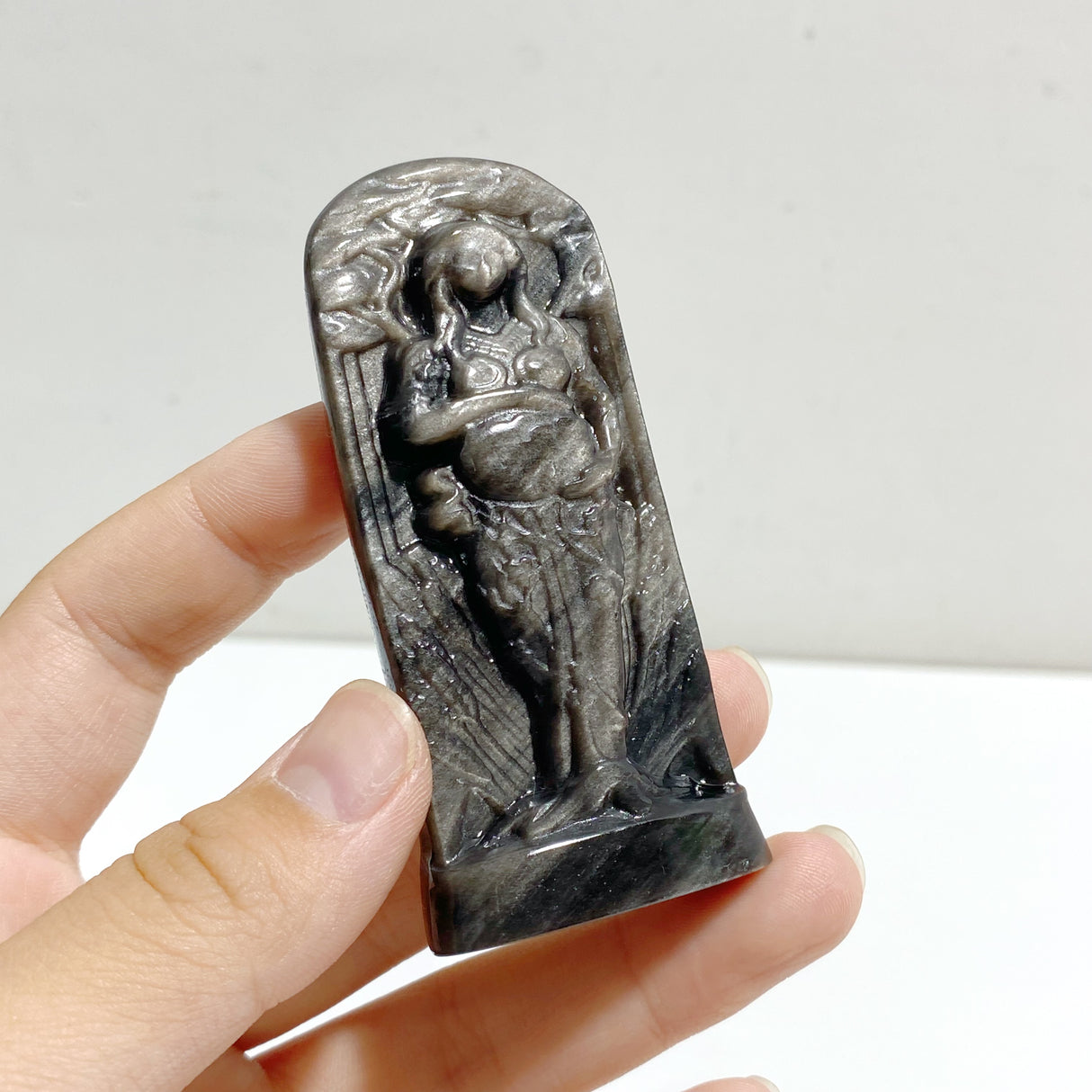 Silver Sheen Obsidian Pregnant Woman Carving Wholesale