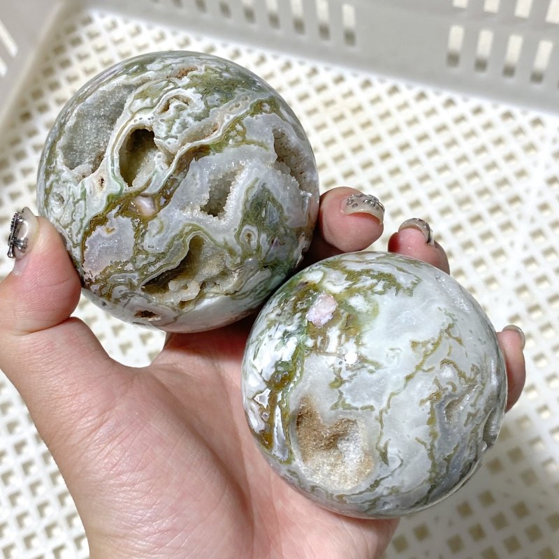 31 Pieces Geode Druzy Moss Agate Spheres (Sea Freight Only) -Wholesale Crystals