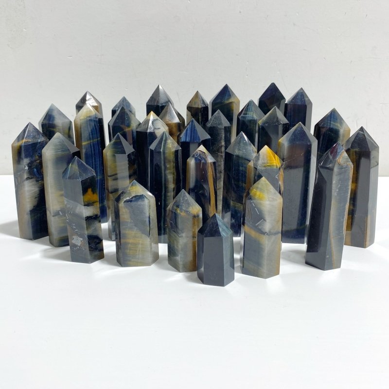 36 Pieces Blue Tiger Eye Mixed Quartz Tower Point -Wholesale Crystals