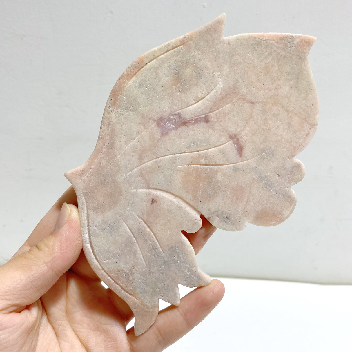 Pink Agate Butterfly Wing Carving With Stand