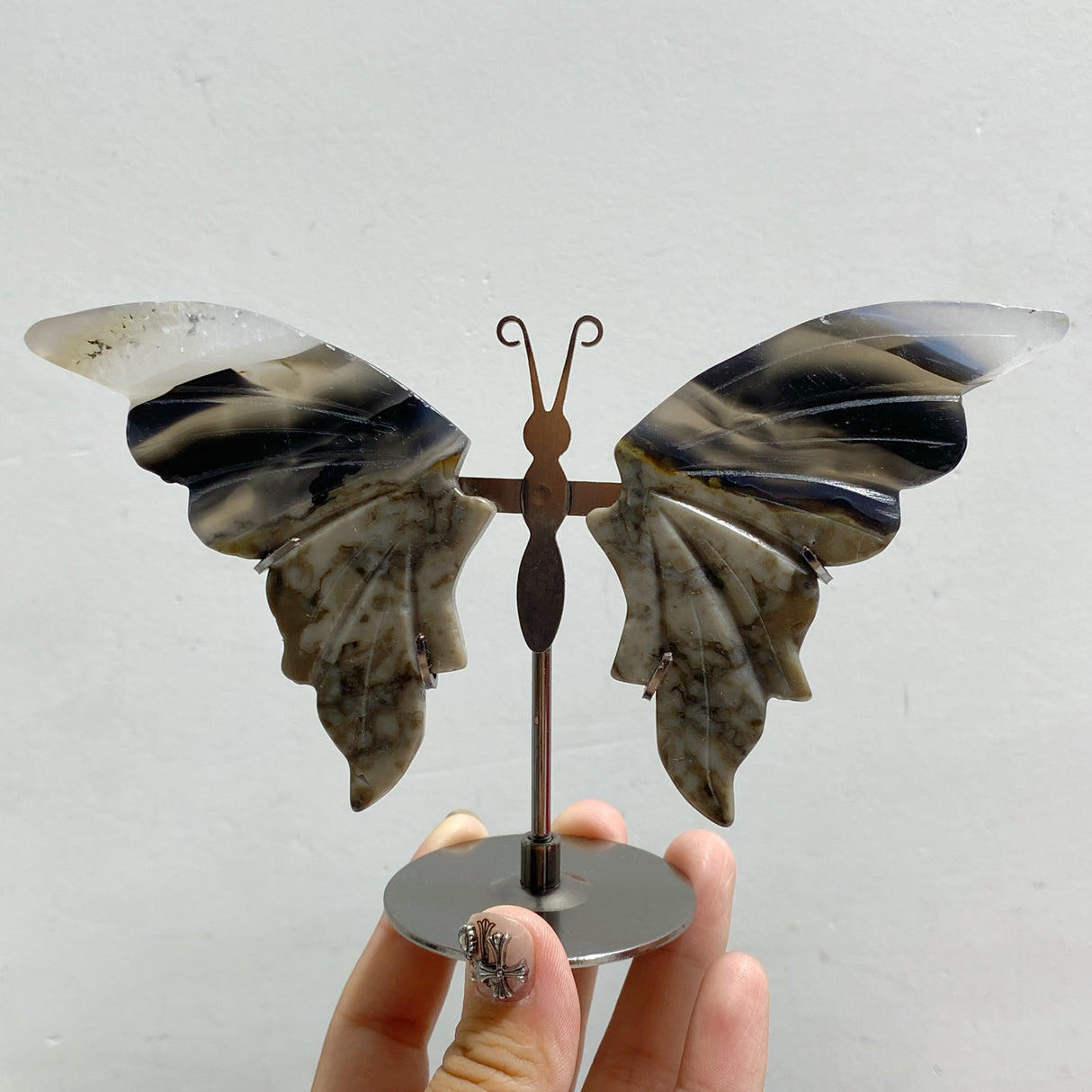 Volcano Agate Butterfly Wing Carving With Stand Wholesale (UV-Reactive)