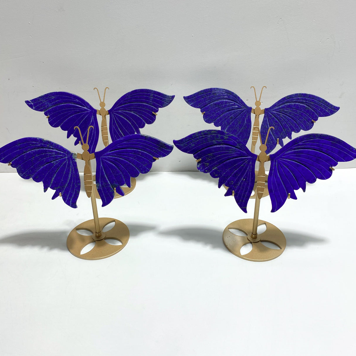 4 Pairs Lapis Lazuli Butterfly Wing Carving With Stand