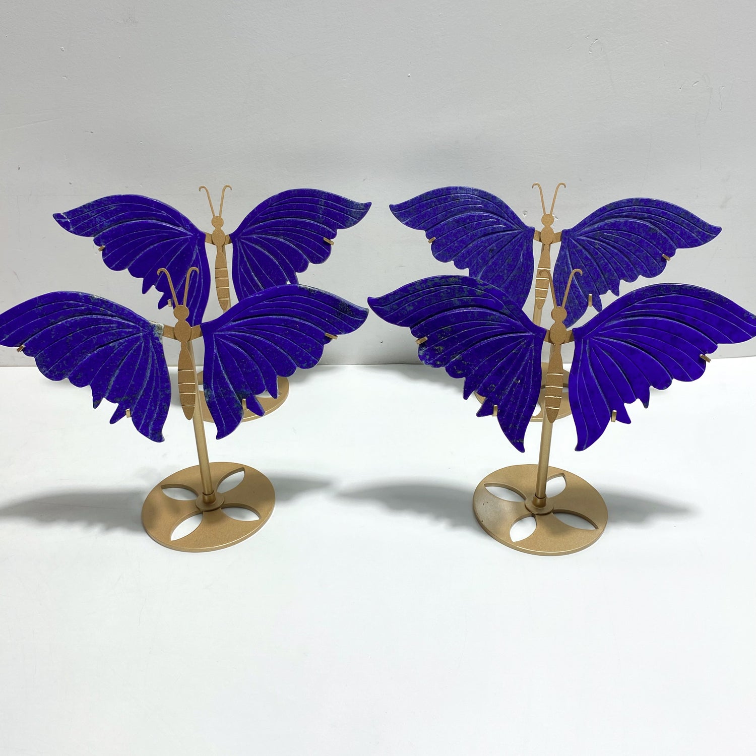 4 Pairs Lapis Lazuli Butterfly Wing Carving With Stand