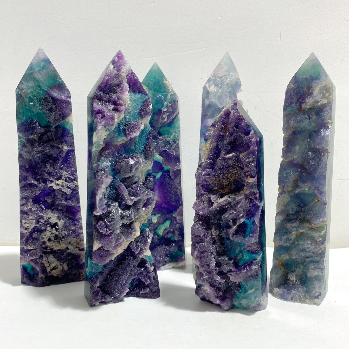 6 Pieces Rainbow Fluorite Raw Side Four-sided Tower Point