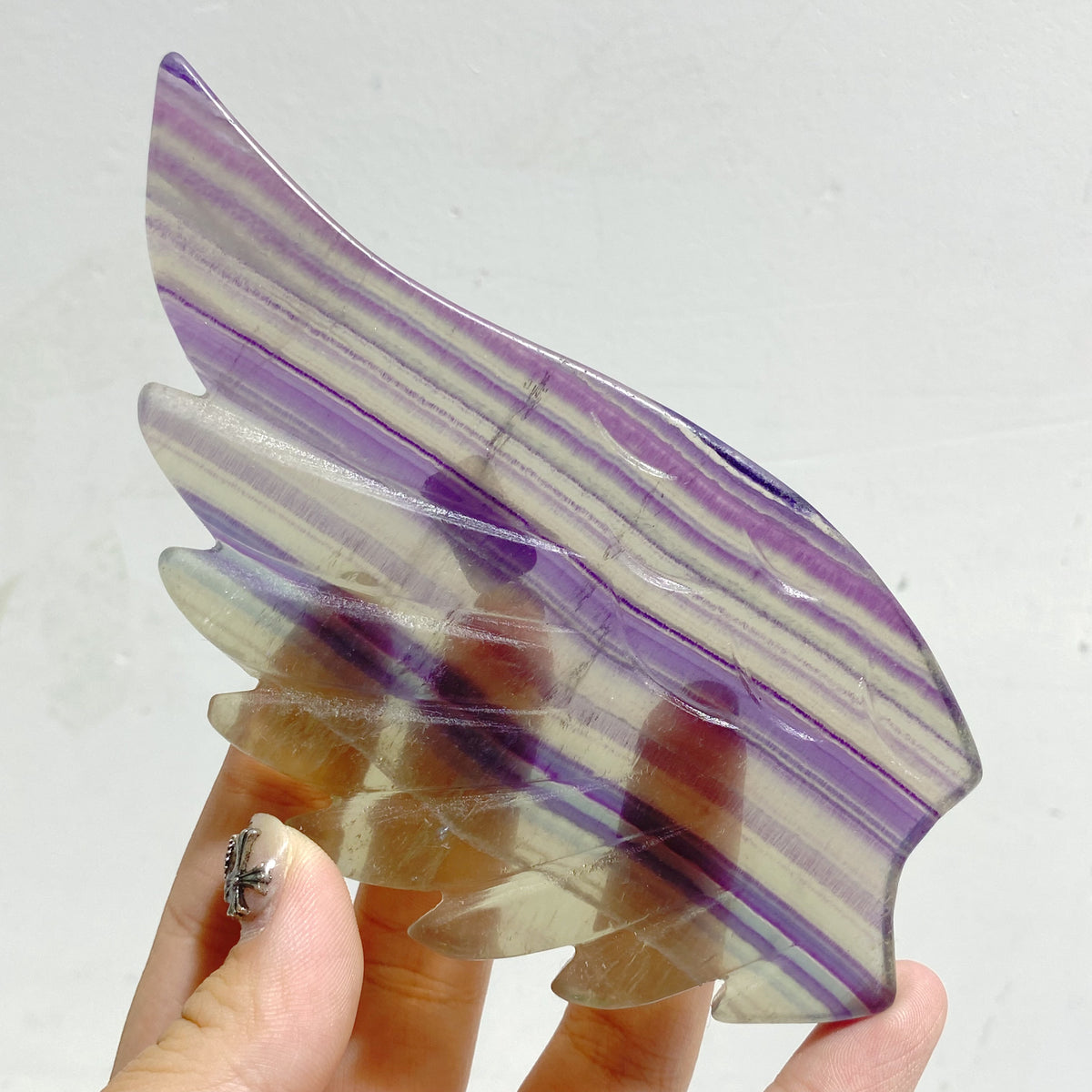 Unique Symmetrical Fluorite Heart Wing Carving With Stand
