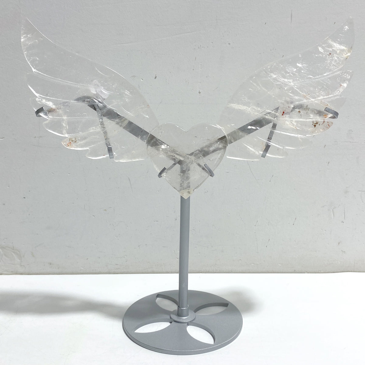 Clear Quartz Heart Wing Carving With Stand