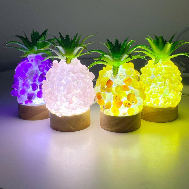 4 Color Pineapple LED Table Lamp Decorations Amethyst Agate - Wholesale Crystals