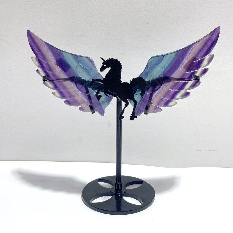 4 Pairs Beautiful Rainbow Fluorite Pegasus Wing Crystal Carving With Stand - Wholesale Crystals