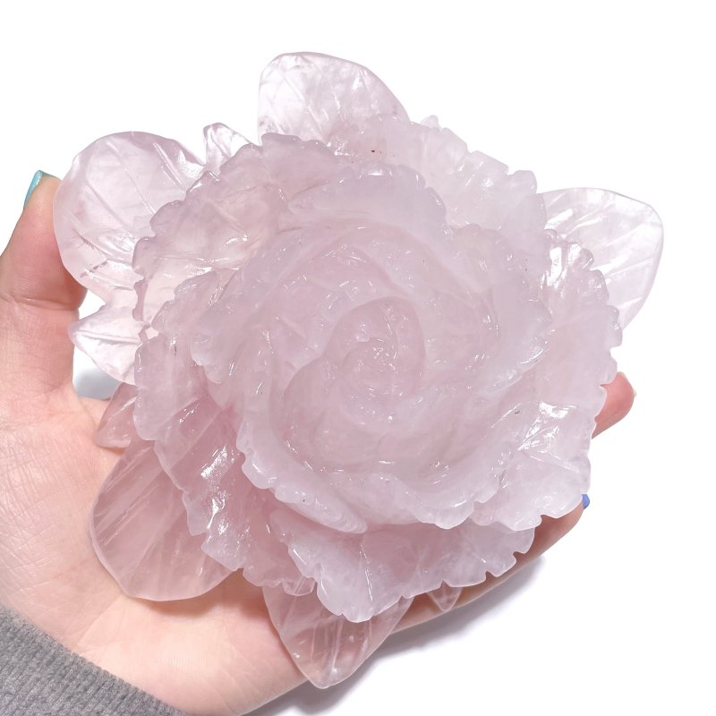 4 Pairs Beautiful Rose Quartz Flower Carving With Stand - Wholesale Crystals