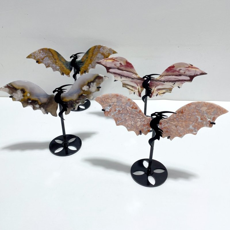4 Pairs Flying Dragon Wing With Stand Pink Agate Ocean Jasper - Wholesale Crystals