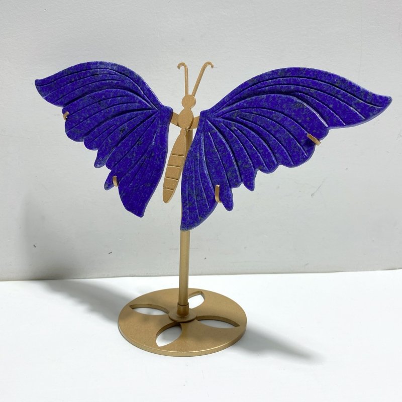 4 Pairs Lapis Lazuli Butterfly Wing Carving With Stand - Wholesale Crystals
