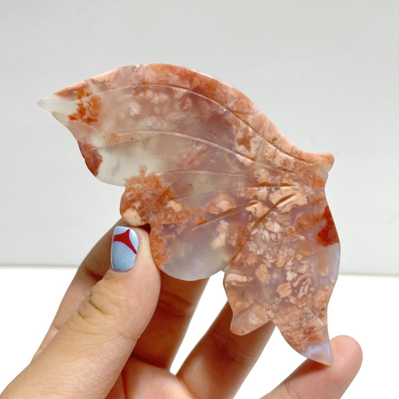 4 Pairs Pink Agate Butterfly Wing Carving With Stand - Wholesale Crystals