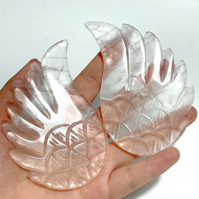4 Pairs Rose Quartz Angel Wing Carving With Stand - Wholesale Crystals