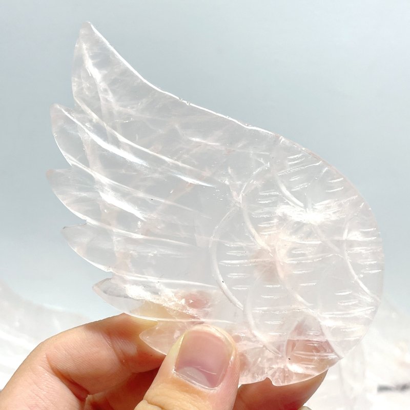 4 Pairs Rose Quartz Angel Wing Carving With Stand - Wholesale Crystals