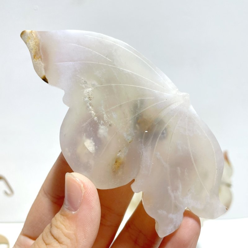 4 Pairs Sakura Flower Agate Butterfly Wing Carving With Stand - Wholesale Crystals